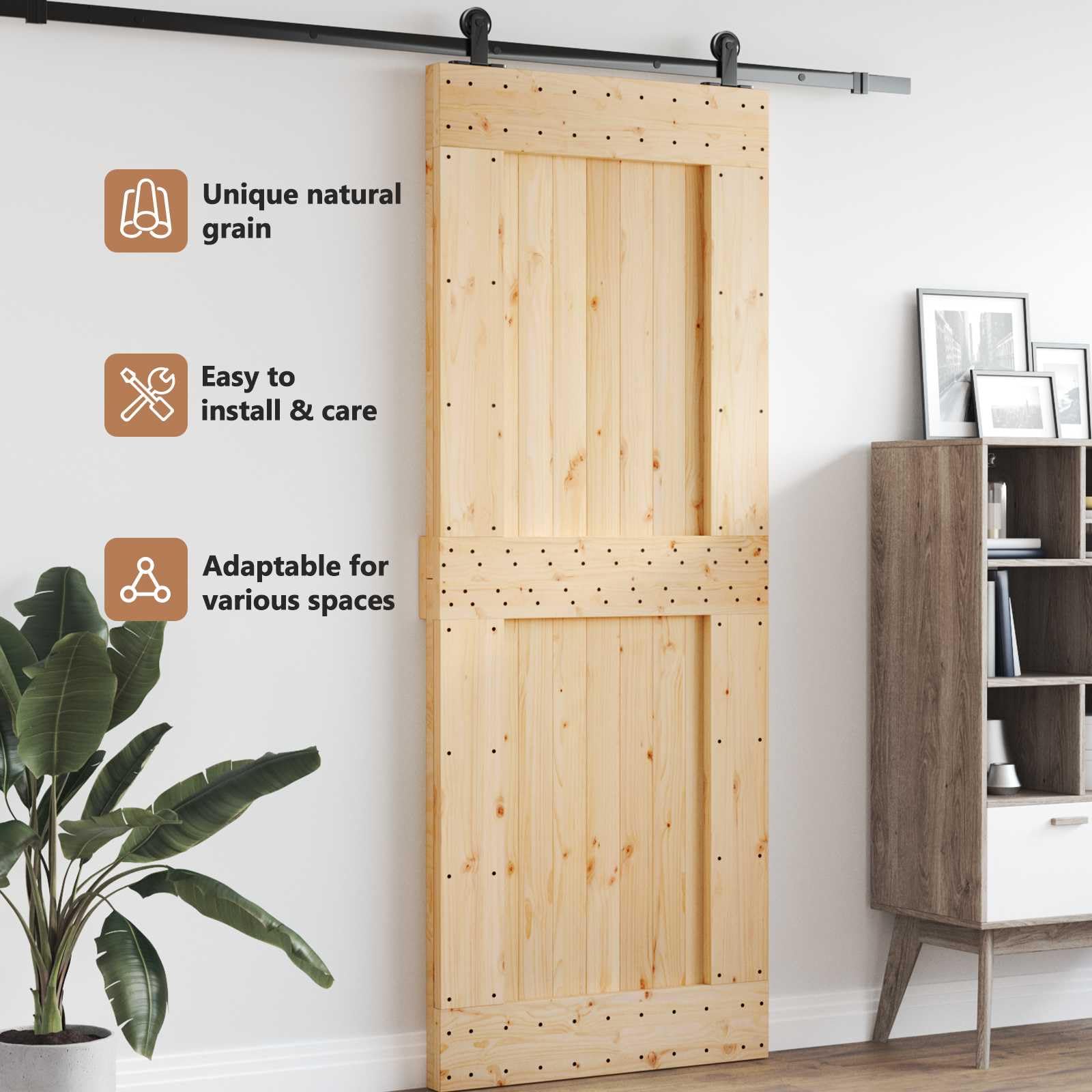 vidaXL Tür NARVIK Natur 90 x 210 cm Massivkiefer, Moderner rechteckiger Tür, aus massivem Kiefer, platzsparend, stylischer Raumteiler, funktionales Design