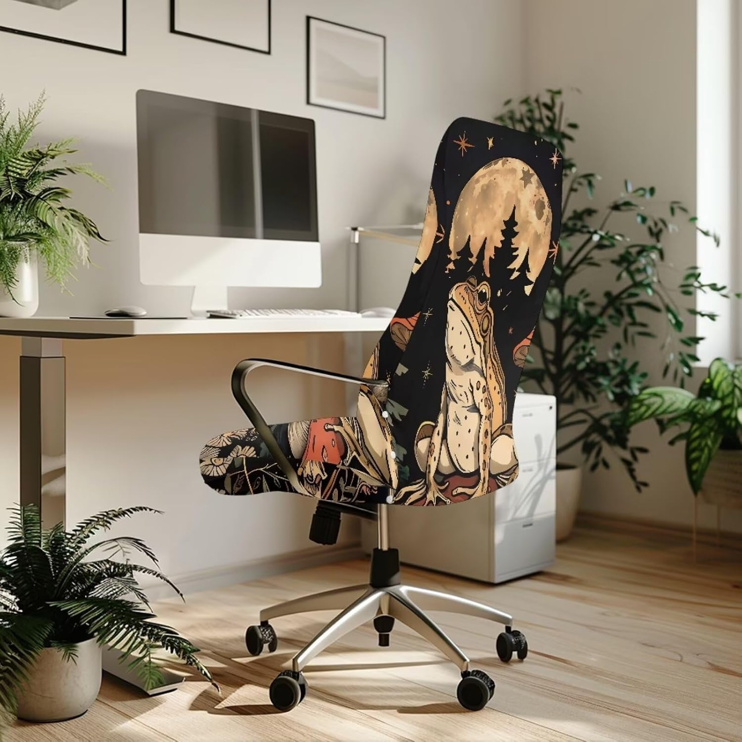 Frog Computer Office Chair Cover Universal Rotating Chair Slipcovers Protector Desk Chair Cover for High Back Chair Seat Backrest Removable Washable Decorates The Chair,L