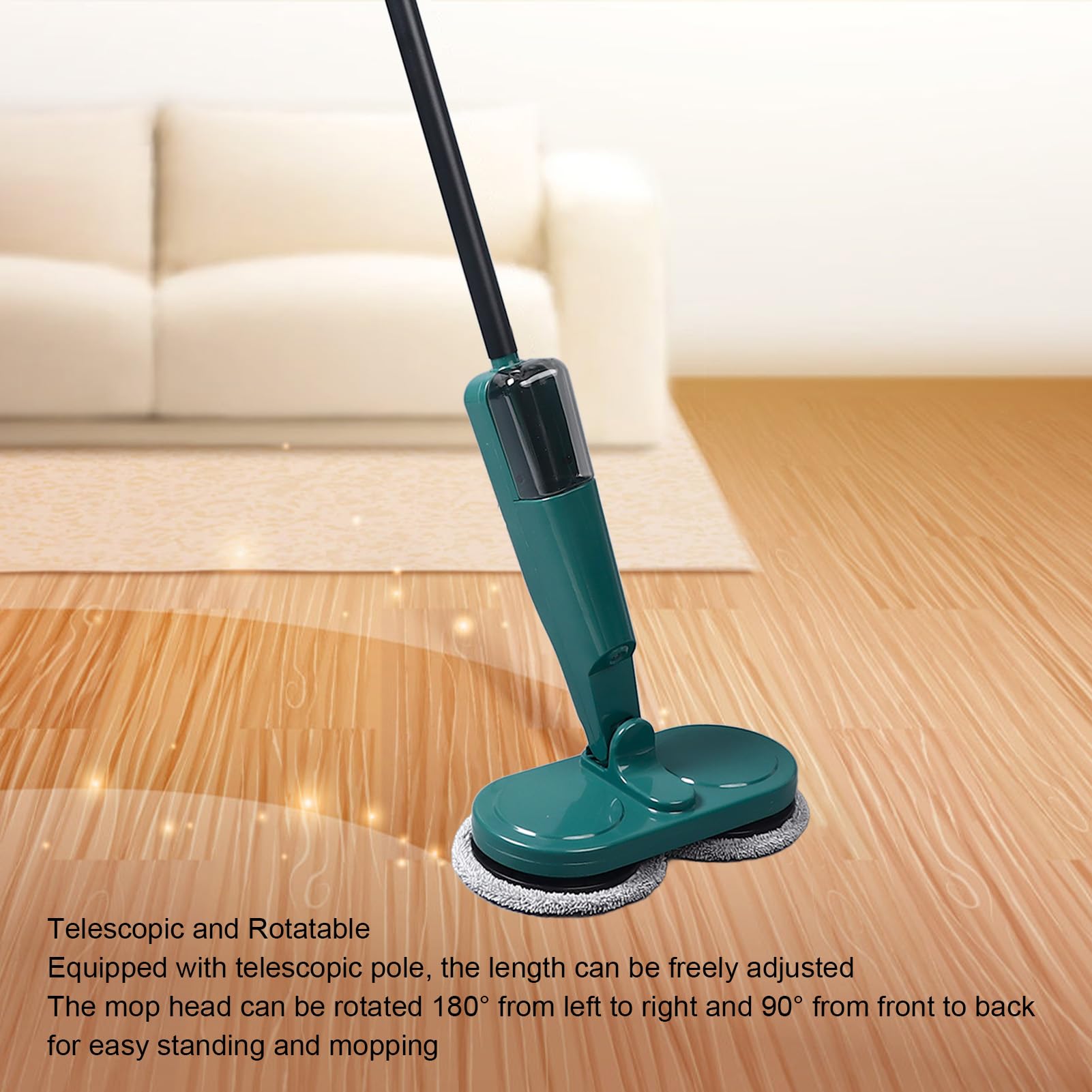 Vadrouille électrique sans Fil, Vadrouille électrique sans Fil pour le Nettoyage des Sols, Nettoyeur à Double Rotation Rechargeable avec 4 Tampons Réutilisables pour Bois Dur