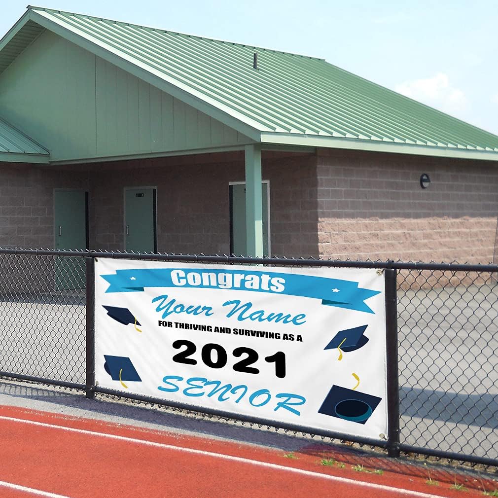 Custom Vinyl Banner Multiple Sizes Congrats Graduation Personalized Name Senior 2021 Holidays and Occasions Outdoor Weatherproof Yard Signs 4 Grommets 16x40Inches