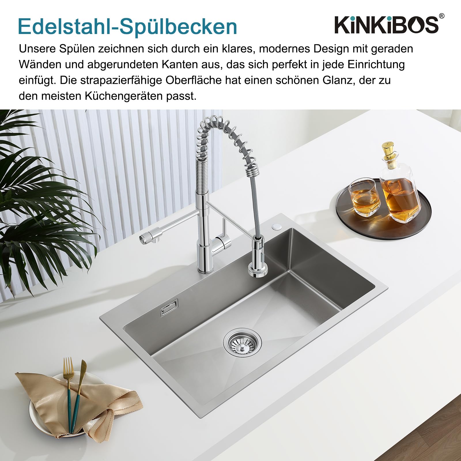 Lavandino in acciaio inox 304, 75 x 50 cm, lavello da incasso, lavello in acciaio inox con foro per rubinetto e troppopieno, lavello da cucina rettangolare per 80 cm
