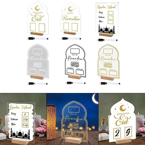 Ramadan Advent Calendar, Acrylic Countdown Calendar Acrylic Ramadan Countdown Calendar for Ramadan Kareem Tabletop Decoration (J)