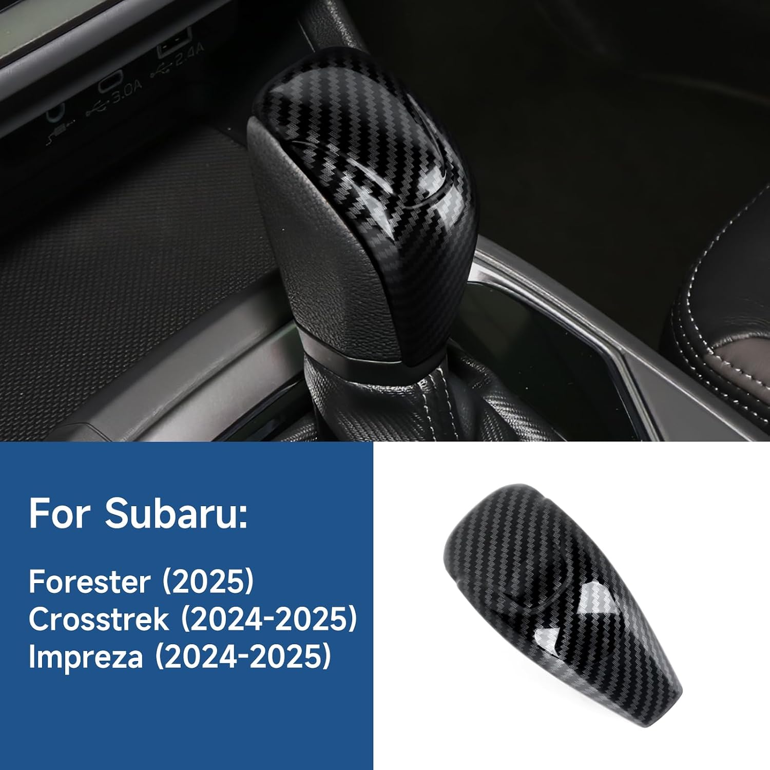 Youtaiche Car ABS Carbon Fiber Gear Shift Knob Trim Cover Sticker Decal Interior Accessories for Subaru Crosstrek & Impreza 2024 2025 / Forester 2025 (NOT for Forester Wilderness)