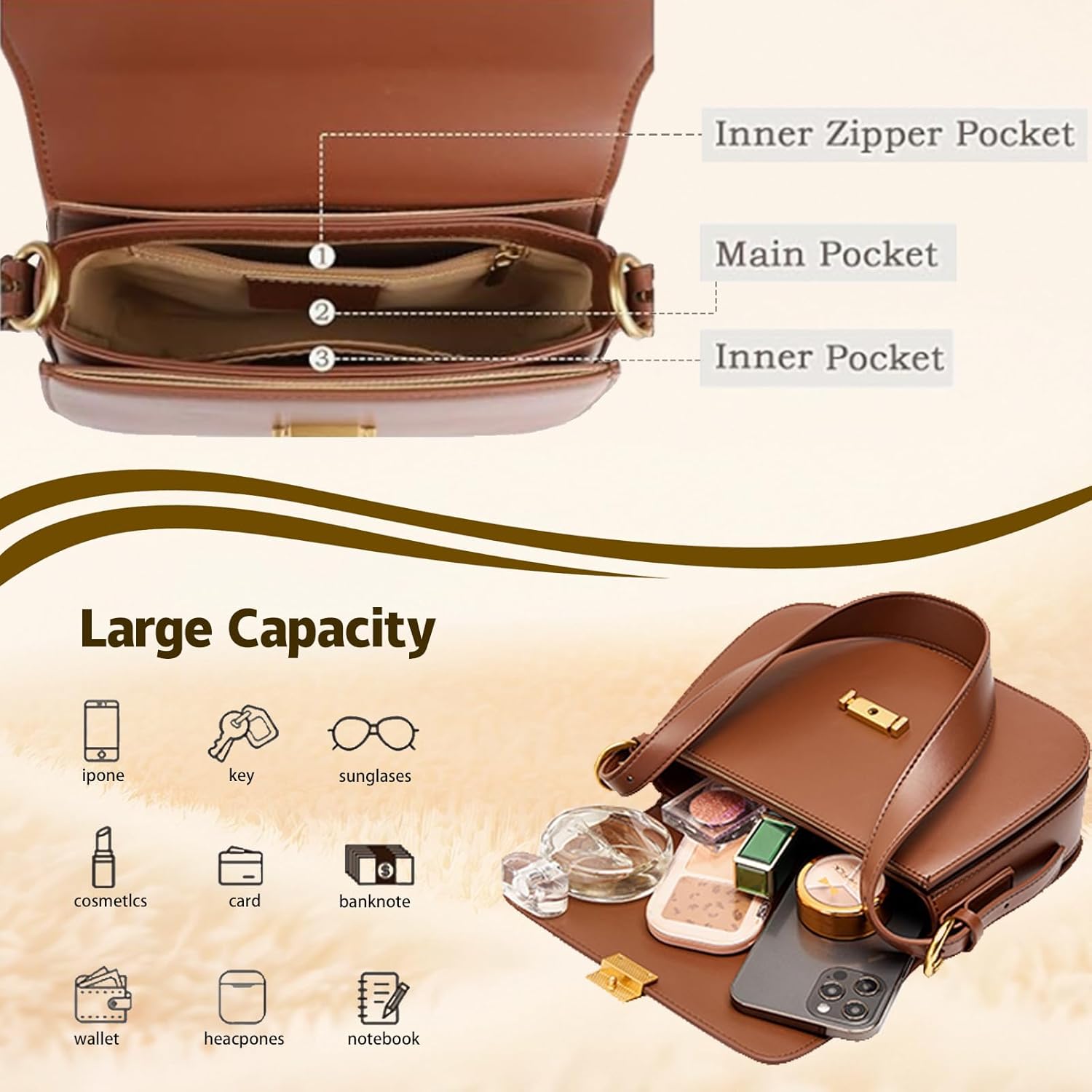 Shoulder Bags for Women, Genuine Leather Vintage Crossbody Purses Handbags-Adjustable Strap Women's Purses - Image 4