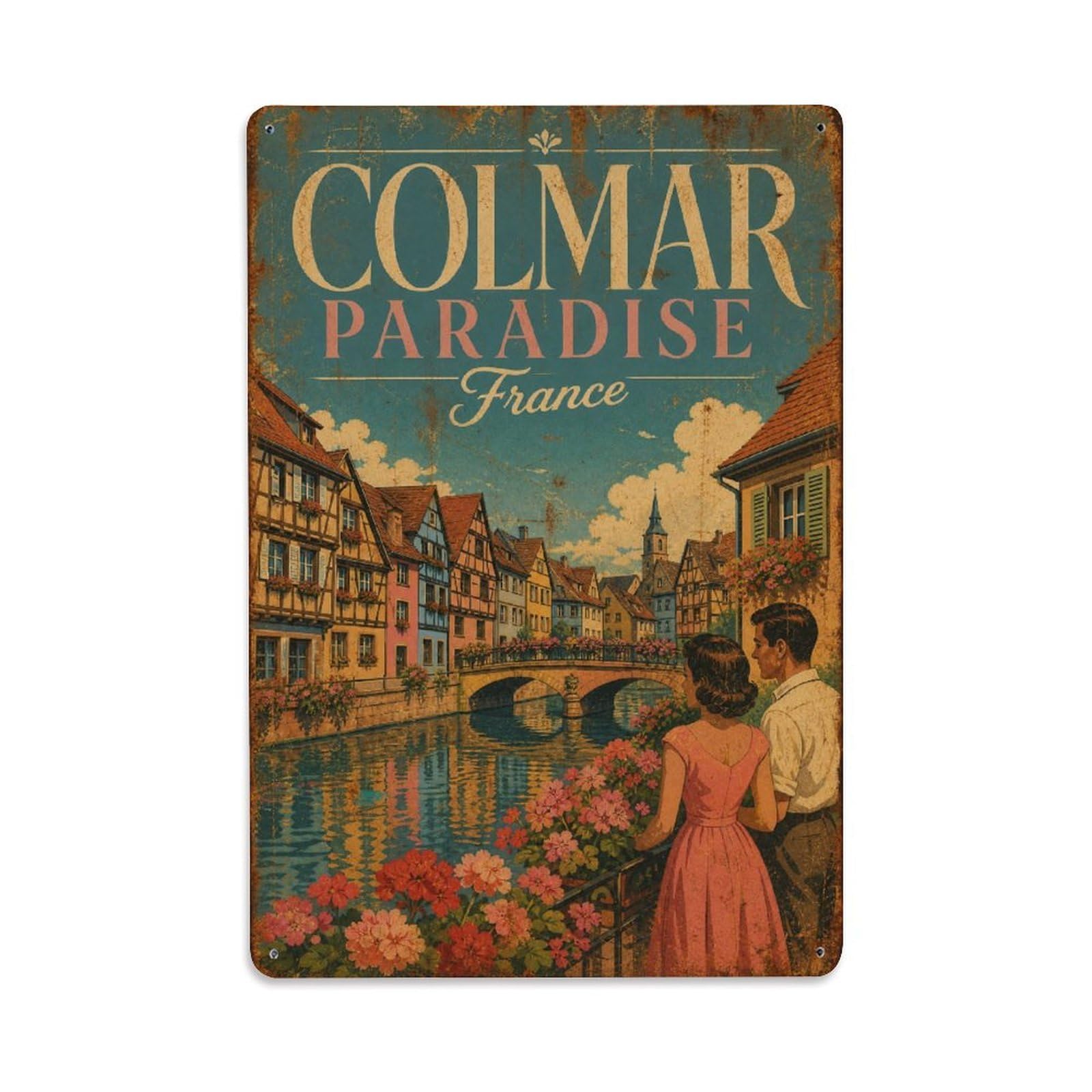 Gead 8X12inch Style Vintage Travel Colmar France Paradise Metal Tin Sign