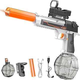 Automatic Electric Water Gun with Muzzle Flash,Powerful Squirt Guns Pistol for Adults Kids, Auto Water Blaster Pistol Outdoor Summer Toys for Pool Beach Party (Grayish-White)