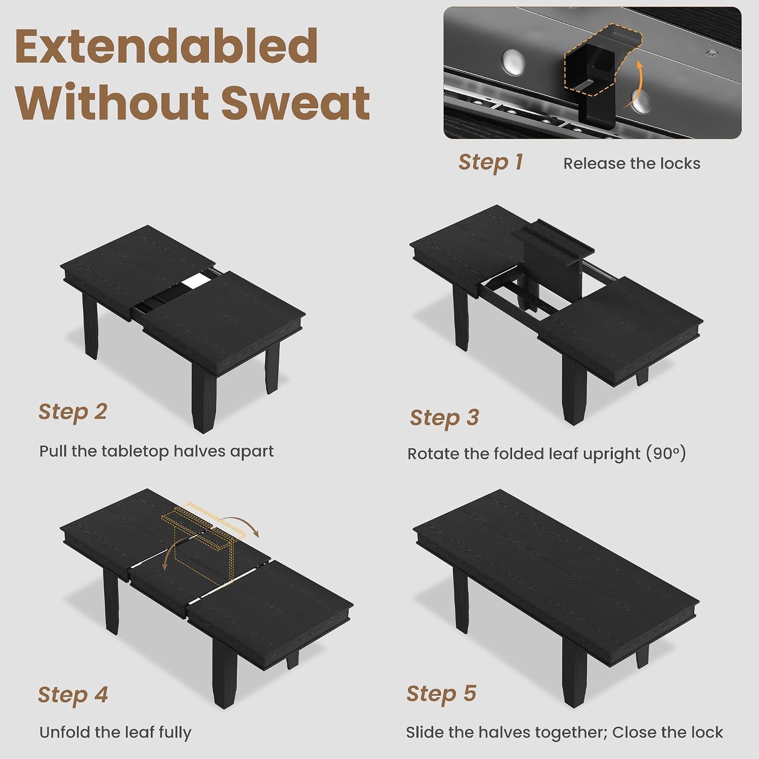 Step-by-step guide to extending the dining table