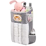 Hanging Baby Diaper Caddy Organizer, Diaper Stacker, Baby Crib Hanging Classified Storage Bag Organizer for Changing Table, Crib, Playard or Wall & Nursery Organization, Grey