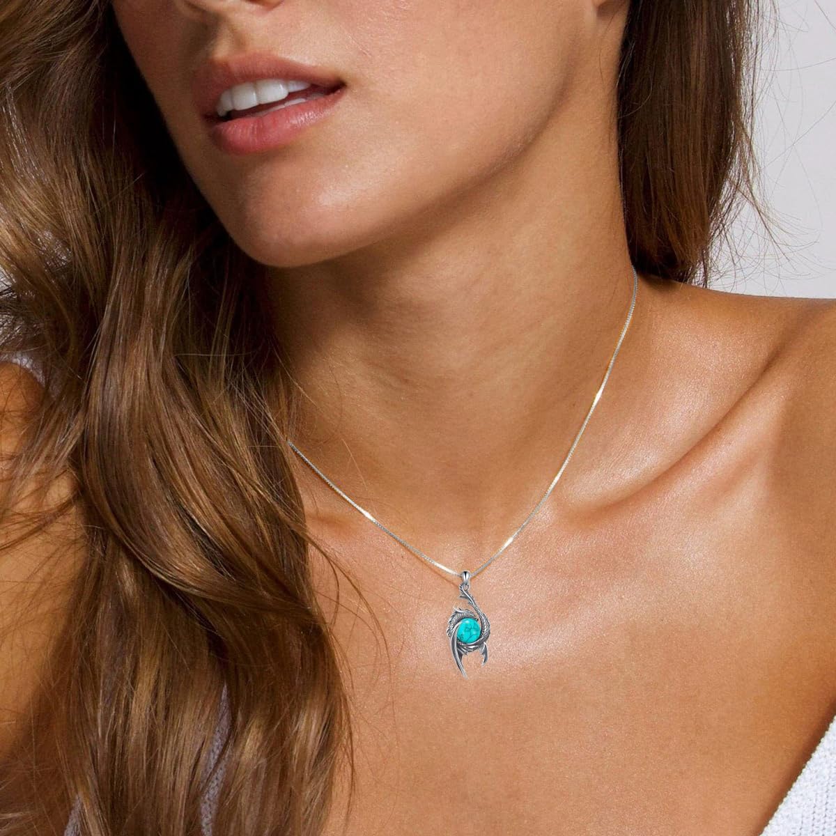 Genuine Turquoise Dragon Pendant Necklace for Women, Sterling Silver Native American Vintage Gemstone Western Jewelry - Image 4
