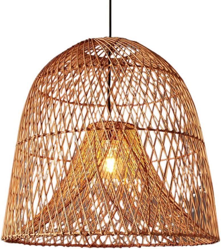 17.7" Hollow Rattan Hanging Lights Woven Wicker Lamp Shade French Romance Decor Pendant Light Bamboo Ceiling Pendant Fixture for Dining Room Living Room Restaurant Bar