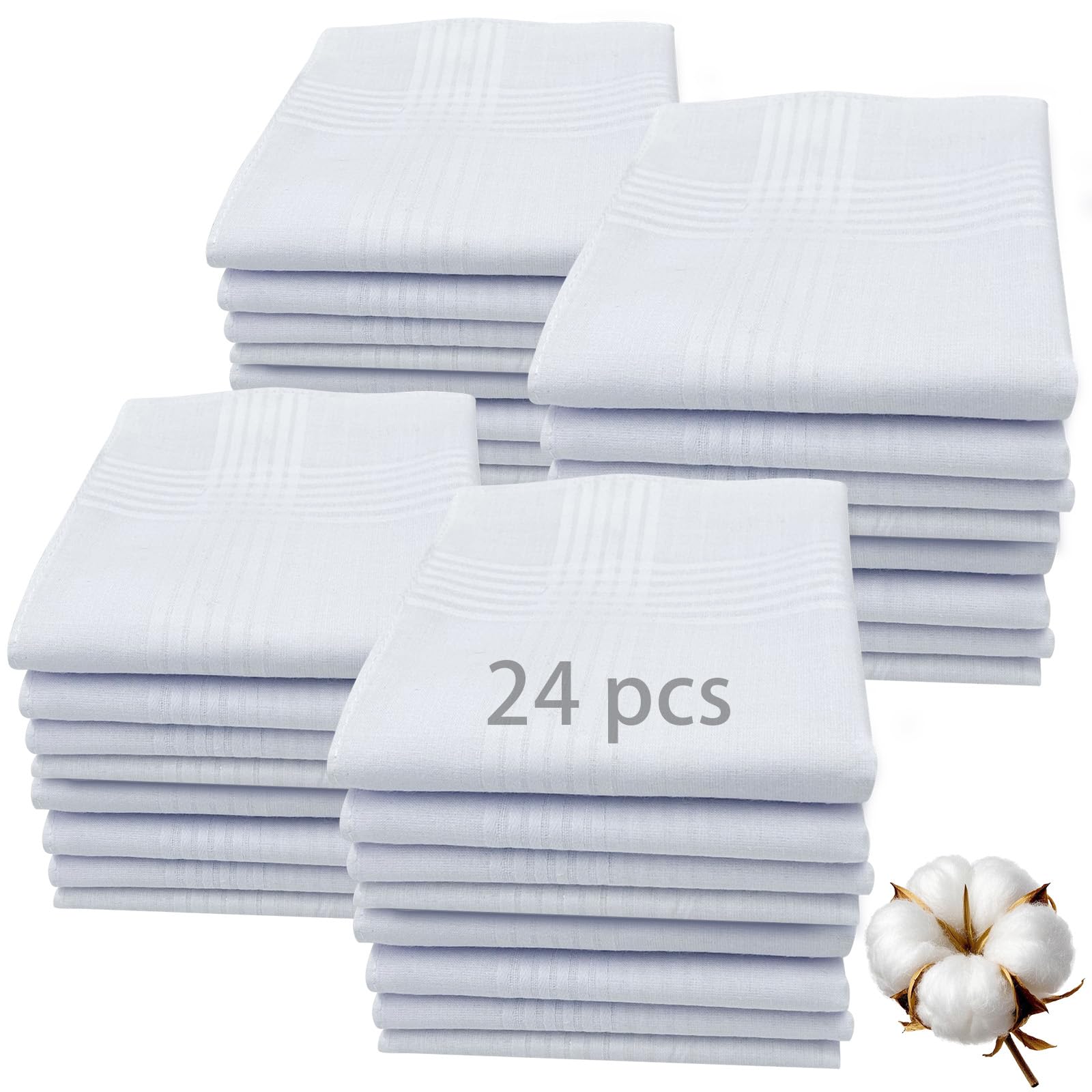 24 PCS 16'' x 16''Handkerchiefs for men 100% Soft Cotton White Hankie handkerchief bulk