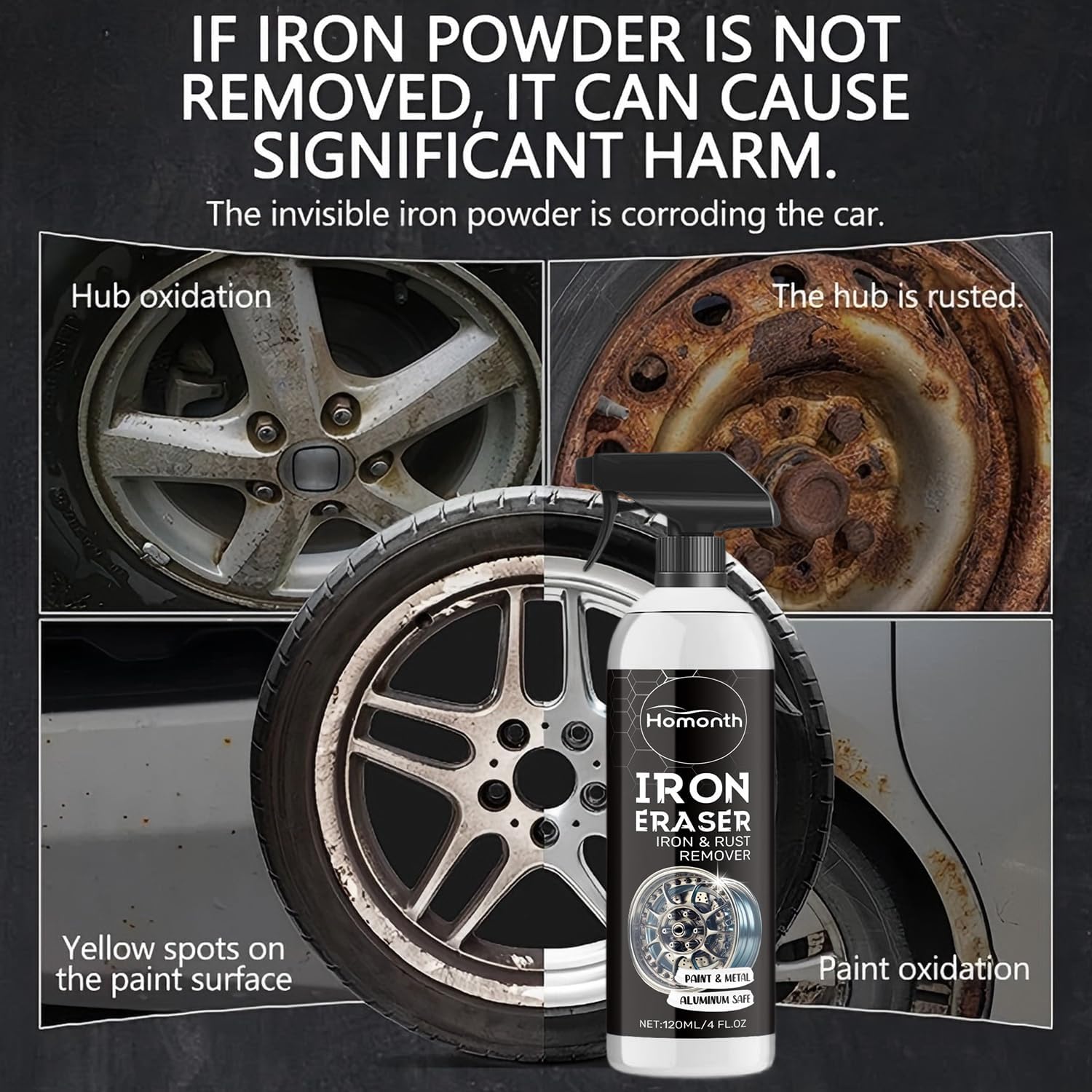 Iron Eraser Rust Remover Spray, 2026 New Iron Powder Instant Remover, Professional Fast-Acting Rust and Brake Dust Remover for Automotive Surface (1)