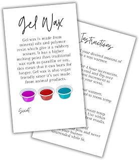 Gel Wax Melt Care Instruction Cards with Scent Write in Blank | 50 pk 2x3.5” Labels for Transparent Oil Freshie Candle Making Kit Tags Stickers Squeezable