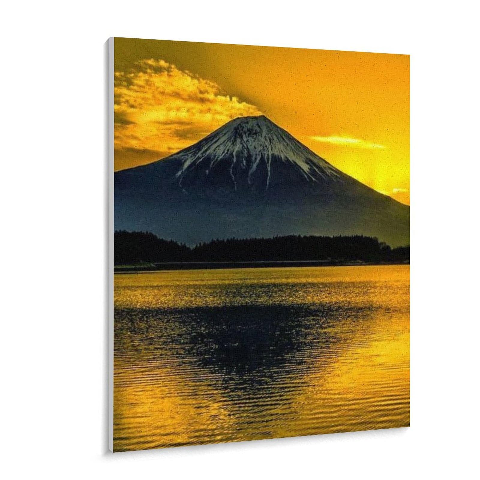 Amazon | 富士山と湖の夕日 数字油絵 キラキラした水の反射 カラフルな