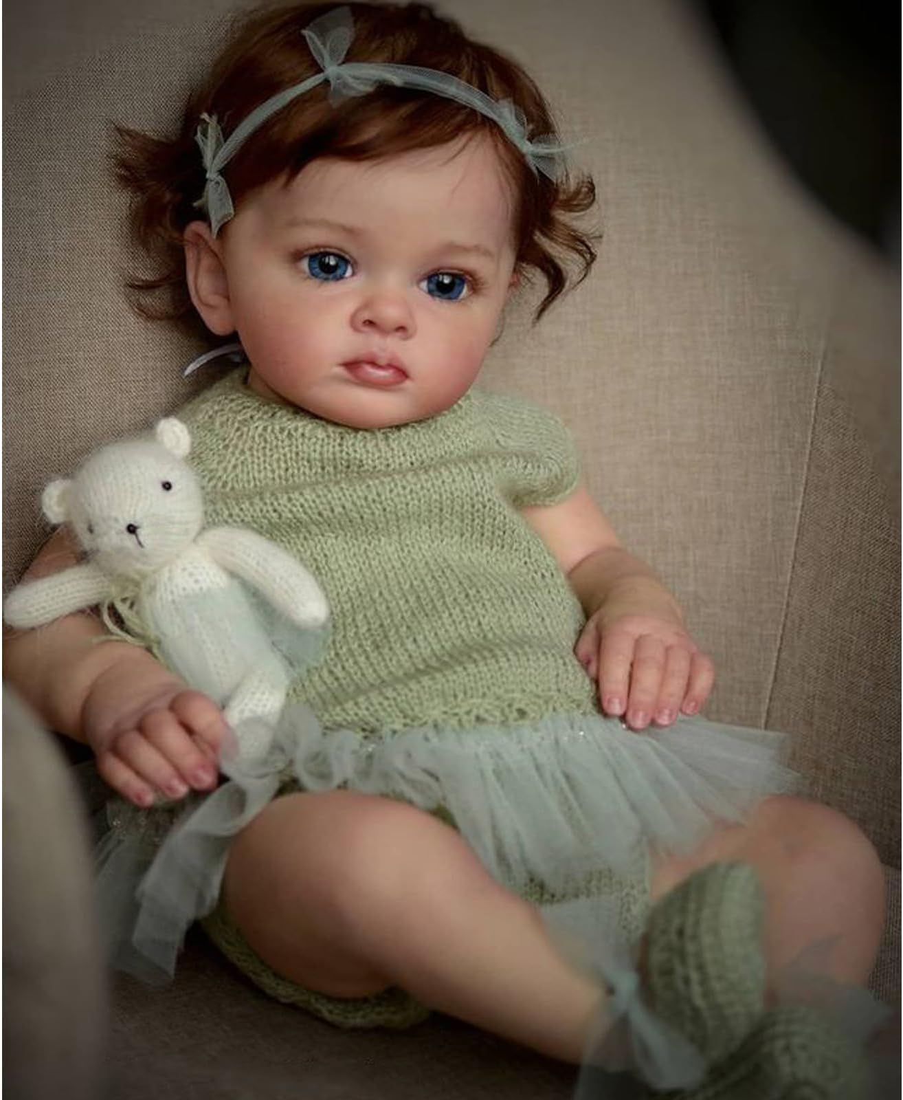 Reborn Baby Doll 22 inch Realistic Newborn Baby Dolls - Cotton Cloth Body and Silicon Head Hand and Leg like Baby Doll with Plush Toy & Doll Clothes for Age 3+ (Green)