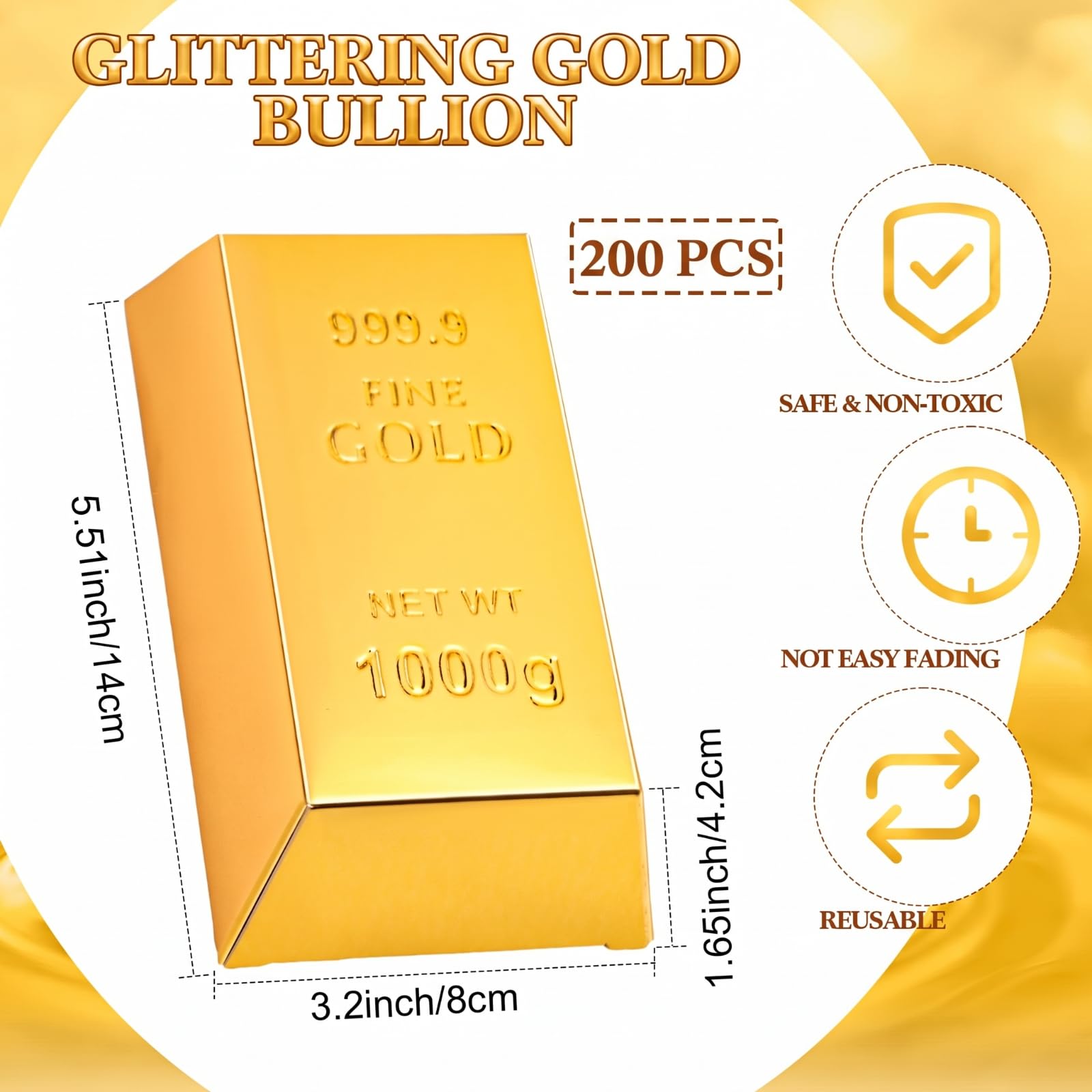Honoson 200 Stück Goldbarren Geschenkboxen, goldener Ziegel für
