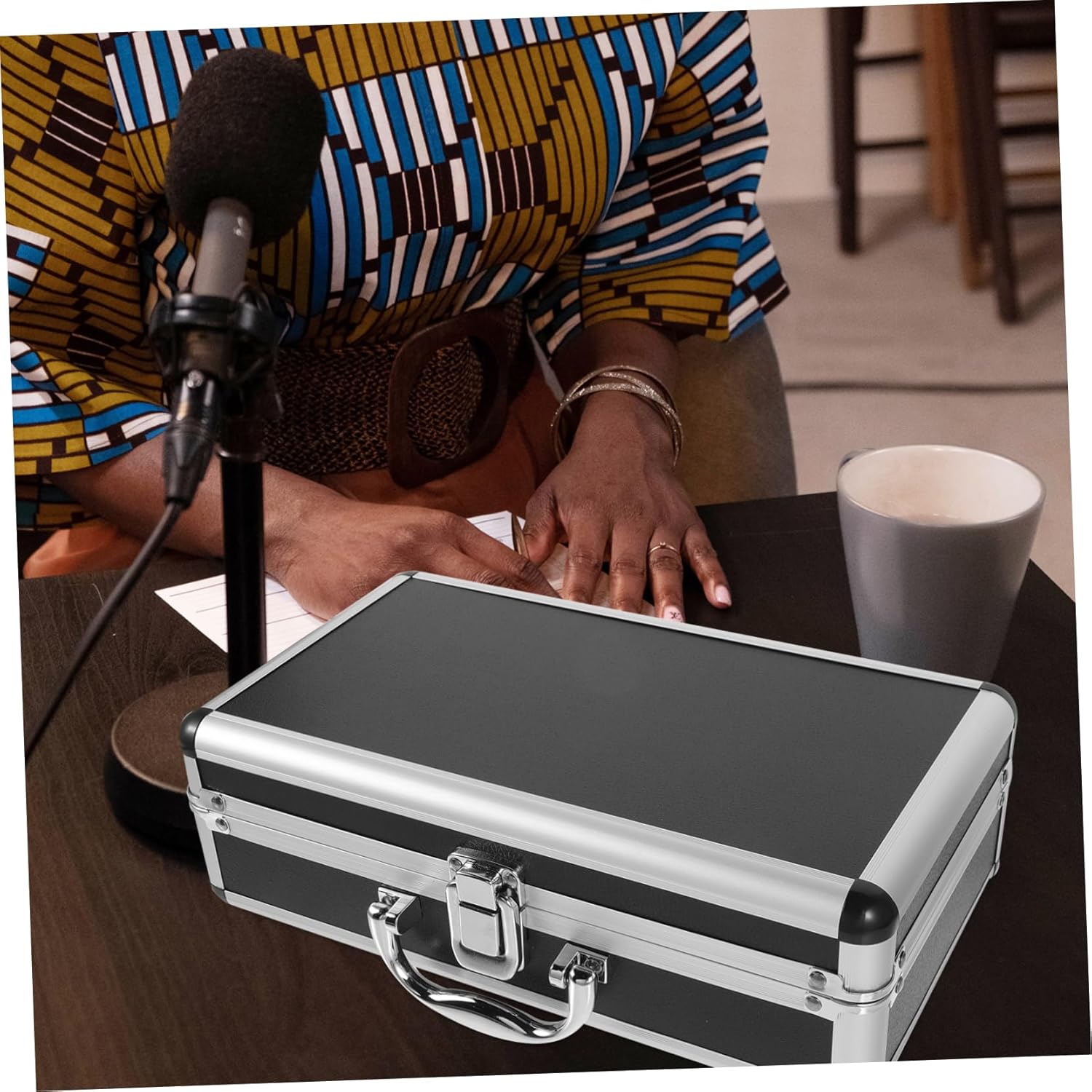 Mikinona Professional Mic Carrying Case Durable Hard Shell Storage Holder with for Wireless Microphone System Handheld Mics and Audio Accessories Black