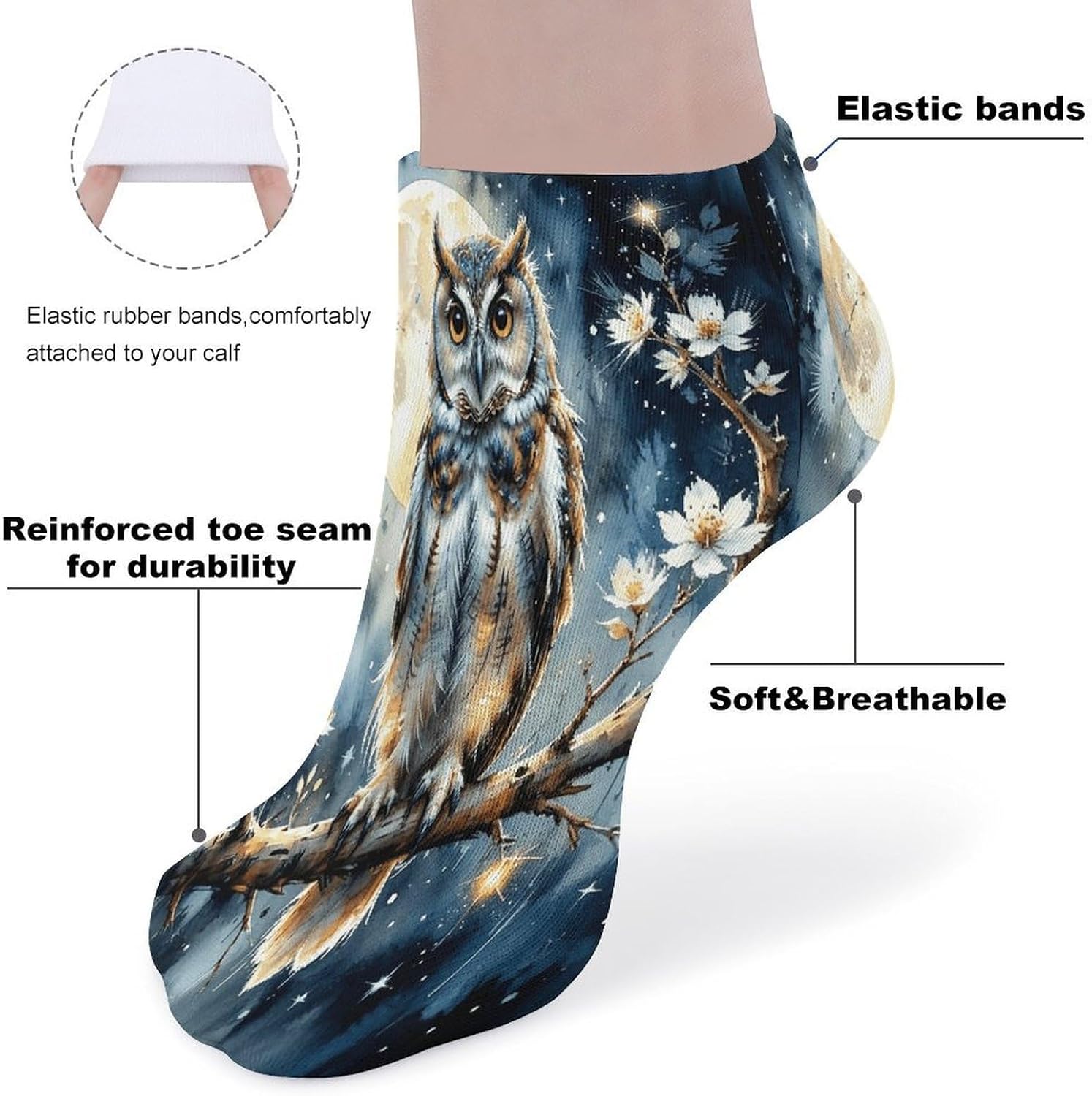 Moonlit Owl 5Pairs Low Cut Ankle Socks for Women No Show Casual Breathable Athletic Socks for Sport