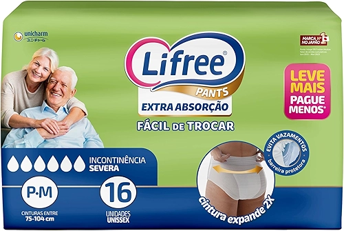 Lifree Fralda Geriátrica Tipo Calça Extra Absorção P/M 16 Unidades