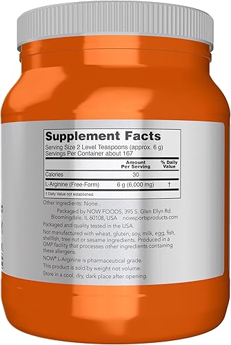 Vista 2 de NOW Foods Sports Nutrition, L-Arginine Powder, Nitric Oxide Precursor, Amino Acids, 2.2-Pound