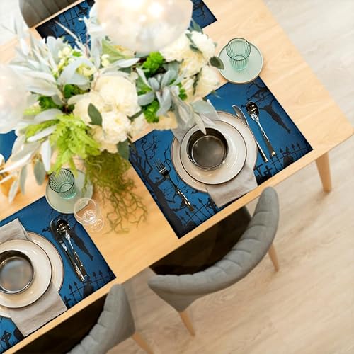Miniatura 6 de Halloween Witch Broom Placemats Set of 6 Fabric Placemats Square Placemat for Kitchen Table Heat Resistant, Easy to Clean Table Placemats 12x18 Inch