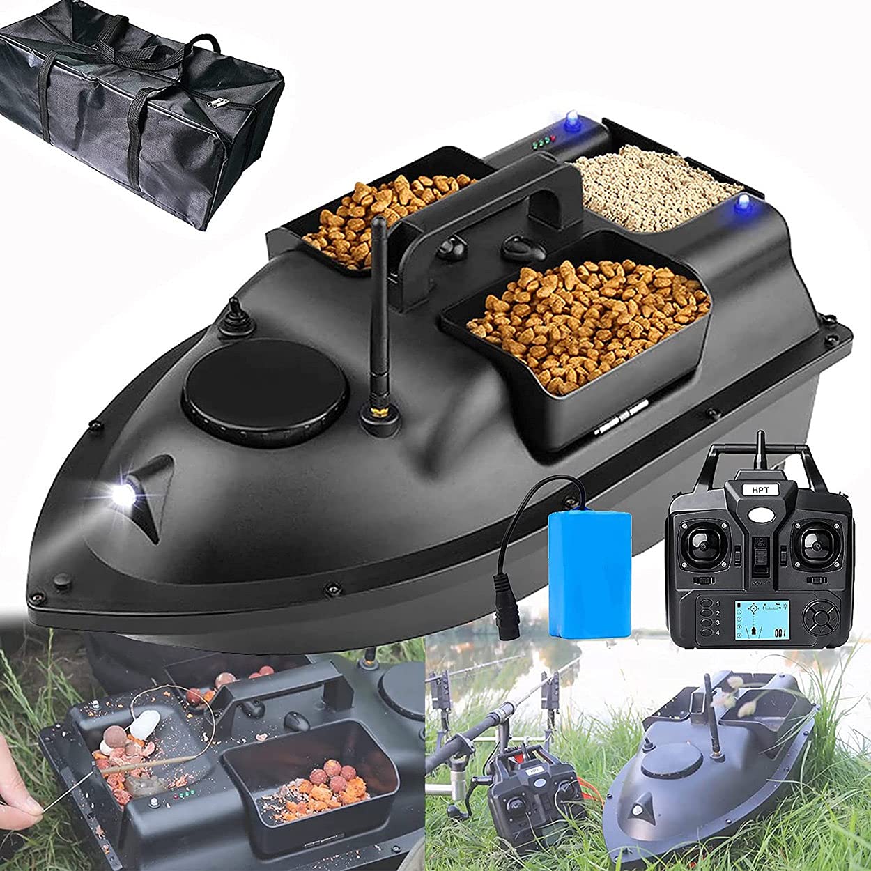Barco de Cebo de Pesca Inteligente, Barco Cebador GPS Teledirigidos, Barco de Pesca Teledirigido Buscador de Peces Barco de Cebo Portátil Crucero de Posicionamiento de 500 M,5200mAh-1battery