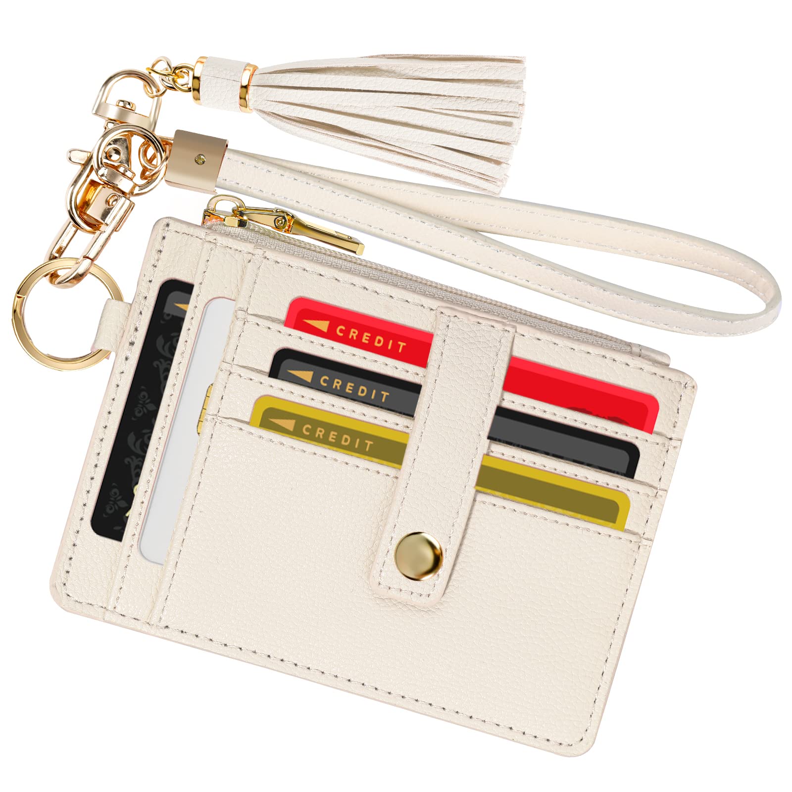 Hicdaw Wristlet Bracelet Keychain Wallet for Women 9 Slots Credit Card Holder Tassel Purse Silicone Key Ring with Gift Box