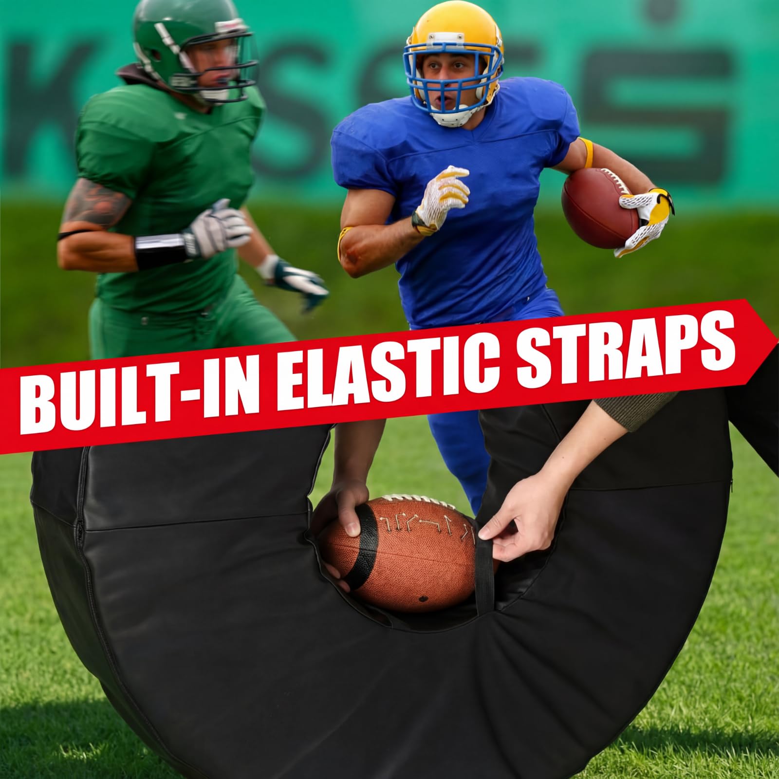 Fußball-Tackle-Rad – Fußball-Tackle-Schnullerring mit Riemen für Jugendliche – hochdichter Schwamm und wasserdichtes PU-Fußball-Trainingsgerät zum Blockieren, Schlagen von Übungen und Üben