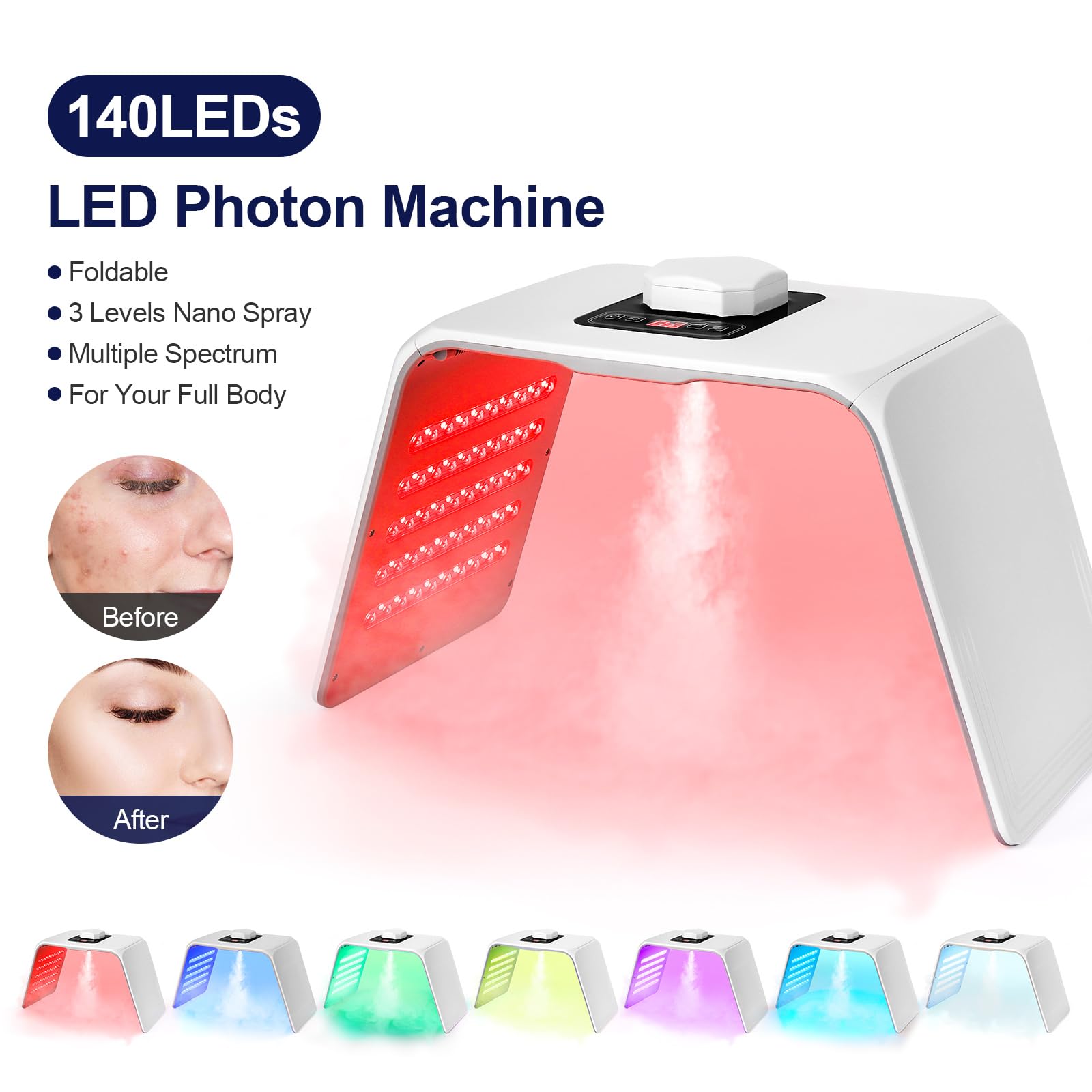 Masque de thérapie par lumière LED pour le visage, masque portable Photon LED, thérapie par la lumière, anti-âge, machine de soins de la peau pour points noirs, rougeurs, rides (bleu)