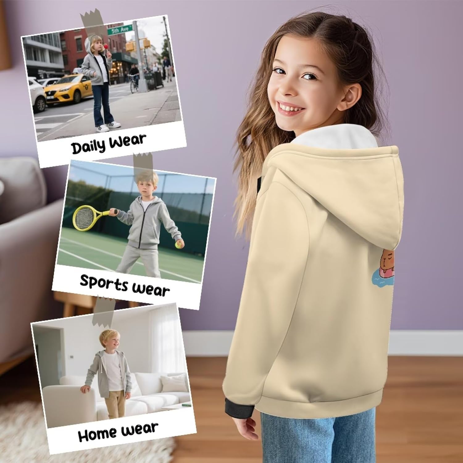 Kids Fluffy Fleece Hoodie Zip-Up Pullover Fuzzy Sweatshirt with Pockets for Fall Winter Sweatshirts for Girls Boys