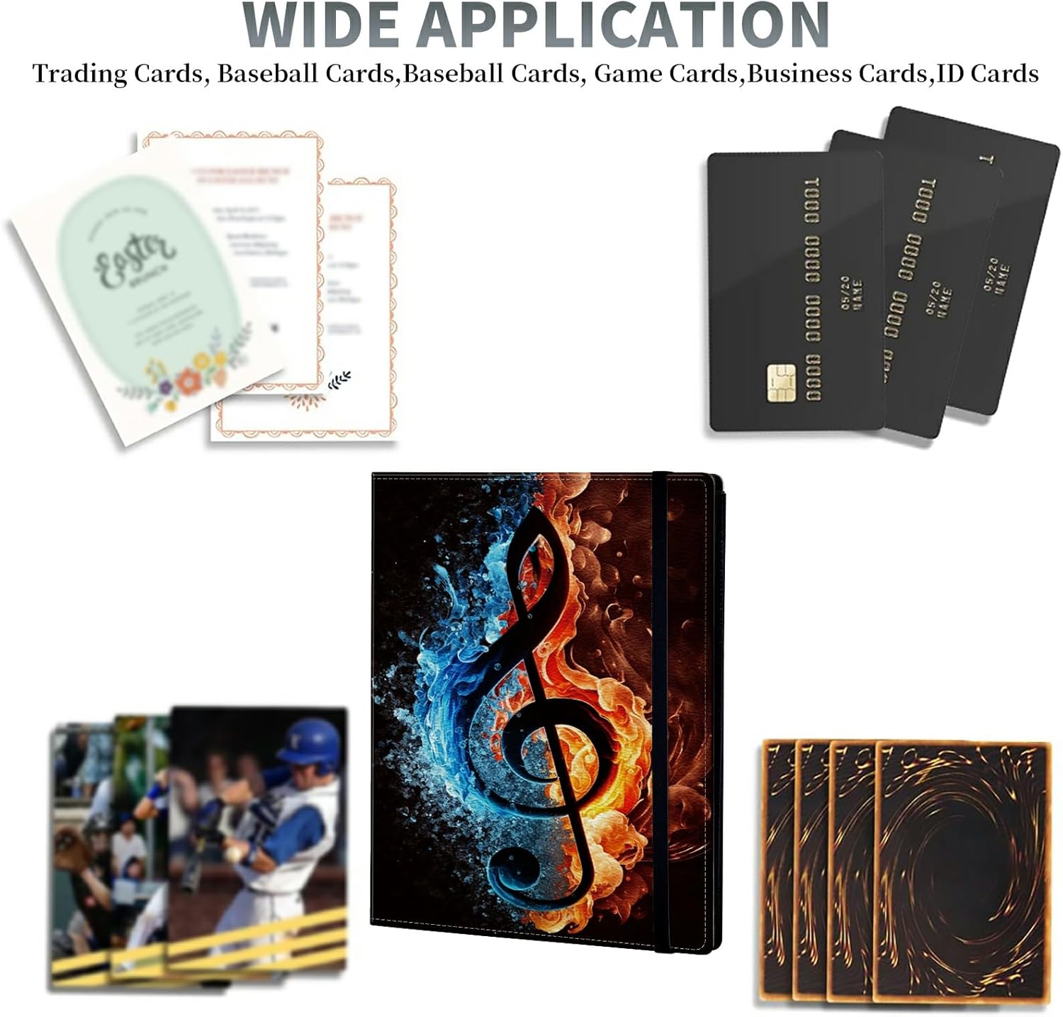 Music Note Card Binder, 9 Pocket Trading Card Album Folder Sleeves Side Loading 360 Pockets Premium PU Card Book Card Holder Binder Card Album for Game Cards/Sports Cards