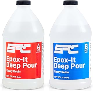 SPRESIN Epox-It Deep Pour Kit, 1 Gal (0.5-Gal Part A + 0-5 Gal Part B) Crystal Clear Epoxy Resin, 1:1 Mix Ratio, Up to 2” Deep, for Casting Art, River Tables, Live Edge Wood, Bar Top, Table Top