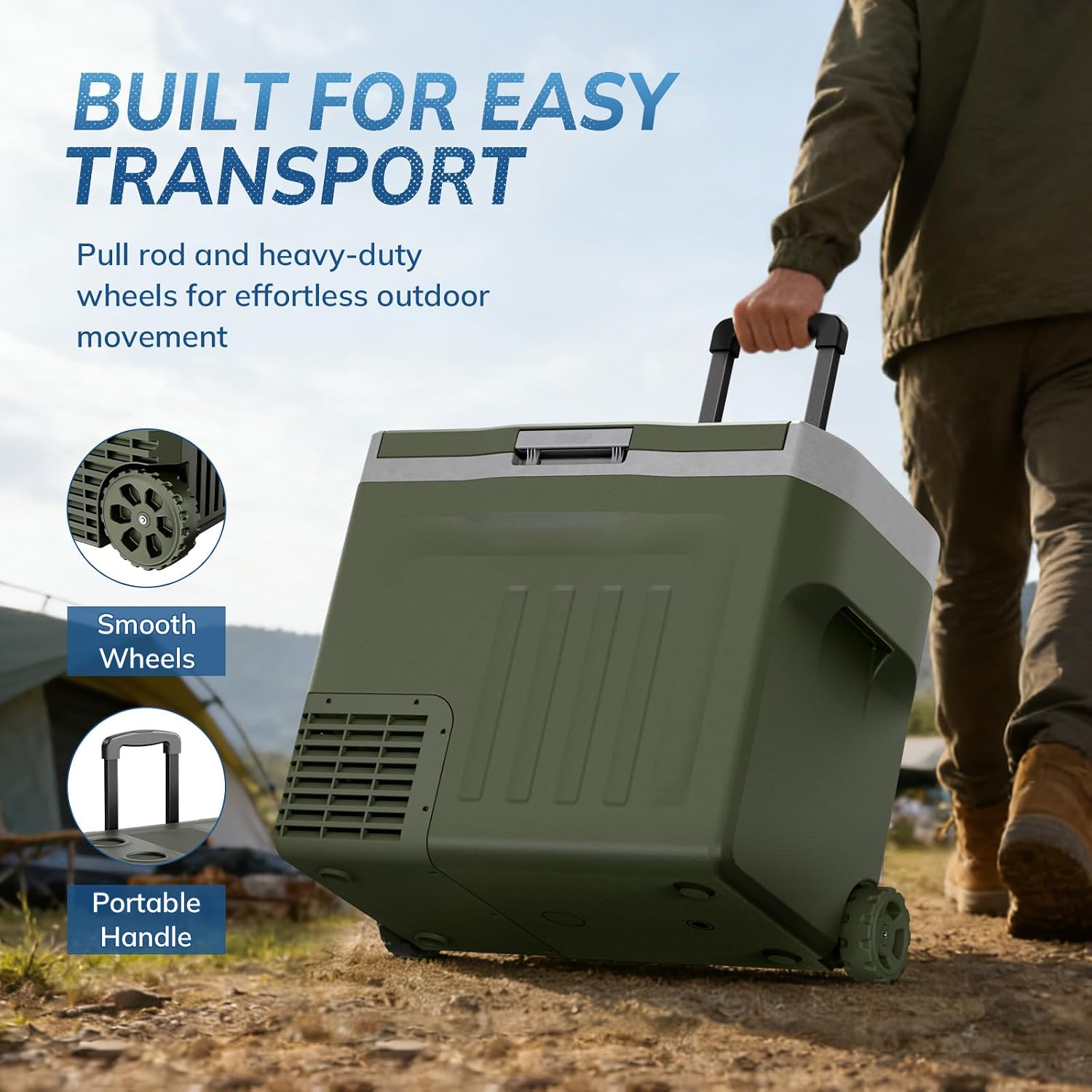 Antarctic Star 12 Volt Refrigerator,43QT(40L) Electric Cooler, Portable Refrigerator Freezer -4℉~68℉,12V 24V DC 100 240V AC Car Fridge with Wheels&2 Baskets for Camping,Travel,RV,Car,GREEN