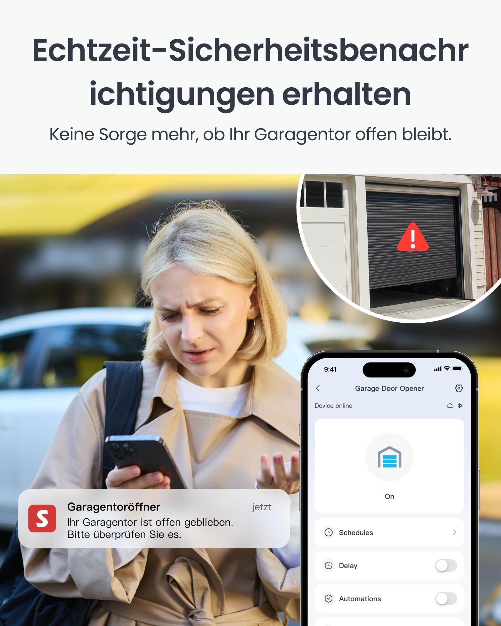 SwitchBot Smart WLAN Garagentoröffner, New Matter-zertifiziert, APP-Steuerung, Alexa/Google/Siri/IFTTT/SmartThings unterstützt, Mehrere Benachrichtigungsmodi, Kein Hub erforderlich