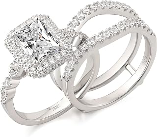 Wedding Band Bridal Ring Enhancer Engagement Ring Set for Women 925 Sterling Silver Radiant Cubic Zirconia Size 5-10