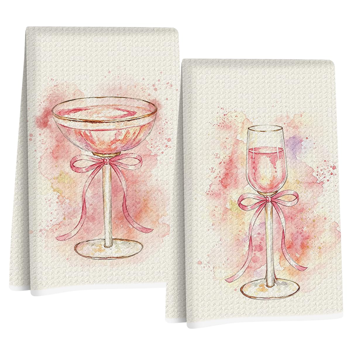 2 Pcs Pink Bow Kitchen Towels, Coquette Pink Reusable Dish Towels