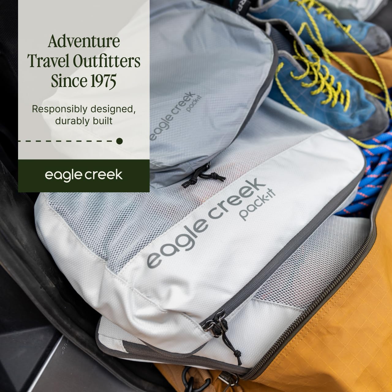 Eagle Creek Pack-It Reveal Cube Set - Packing Cubes for Compartmentalizing Luggage - Durable - Ultra-Lightweight - Water-Resistant - Easy Grab Zipper Pull - Mesh Windows - Storm Grey - XS/S/M