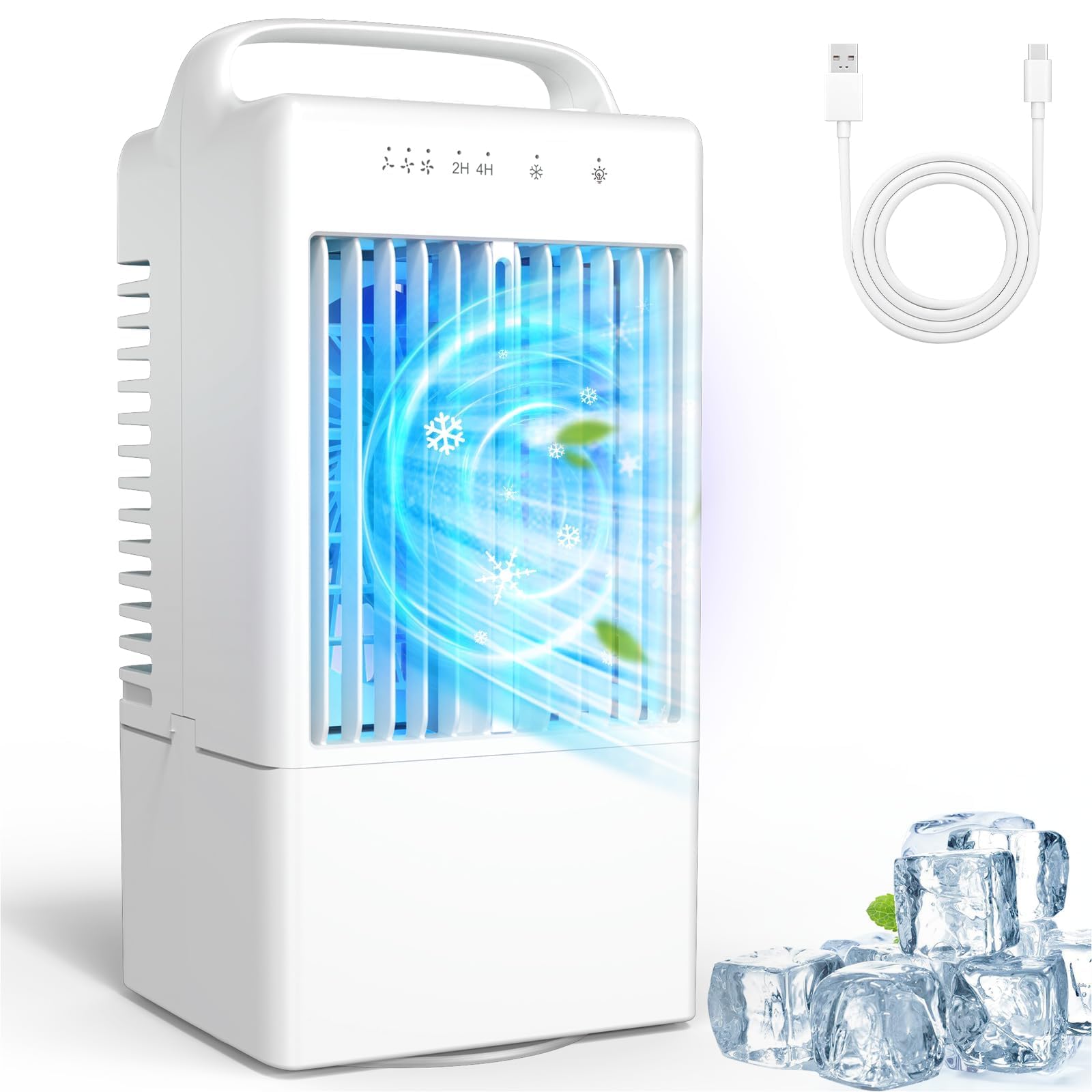 Nvarupc Light Portable Air Conditioners，Portable Ac Small Air Conditioner Fan, Quiet Mini Evaporative Cooler With Handle,2/4H Timer 3 Speeds,Mini Air Conditioner With 7 Color For Home, Bedroom, Office, And Outdoor