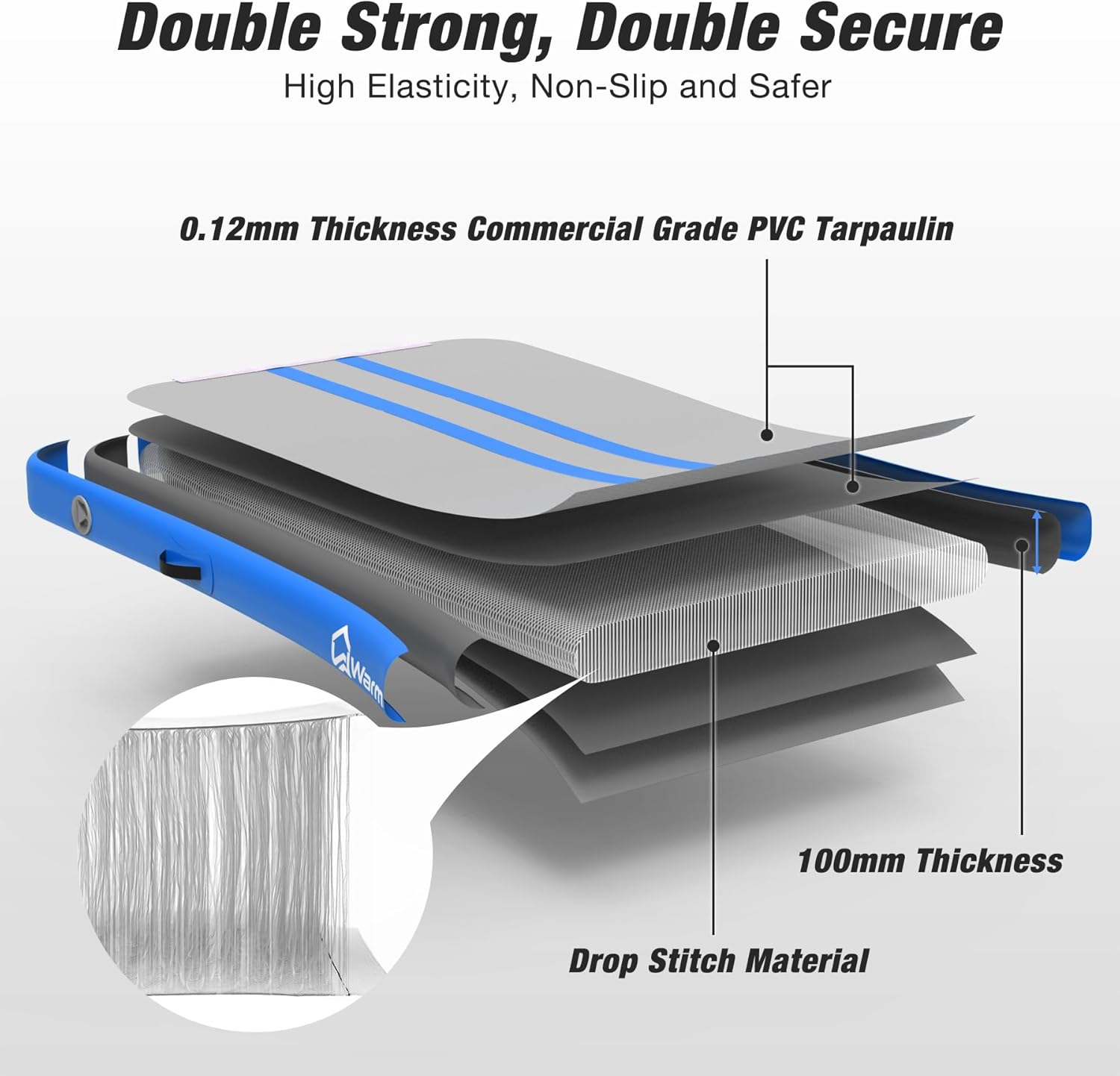 WARMOUNTS Inflatable Air Gymnastics Mat, 10 ft/13 ft/16 ft Air Tumbling Track Mat for Kids and Adults, Tumble Track with Electric Pump for Training, Cheerleading, Yoga, Home, Gym, Water, Outdoor