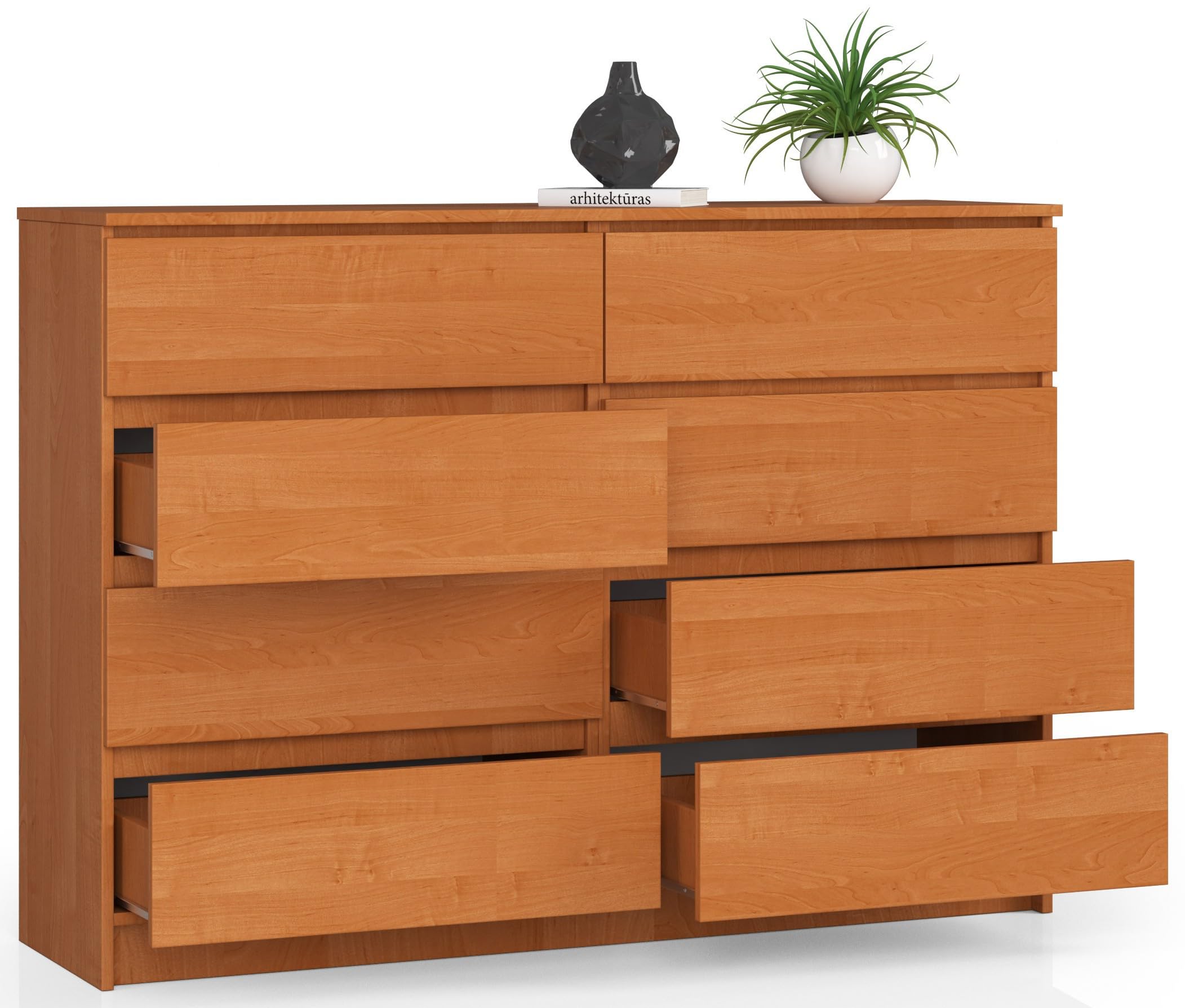 AKORD Cassettiera K 140 cm 8 (2 x 4) Cassetti | Moderna Mobiletto per Soggiorno Sala da Pranzo Camera da Letto | Armadio Cameretta | 138 x 99 x 40 cm | Peso 72kg | Ontano