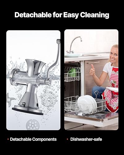 Miniatura 7 de VEVOR Picadora de carne manual de acero inoxidable 304, accionada a mano, máquina multifuncional de salchichas, máquina de café en polvo