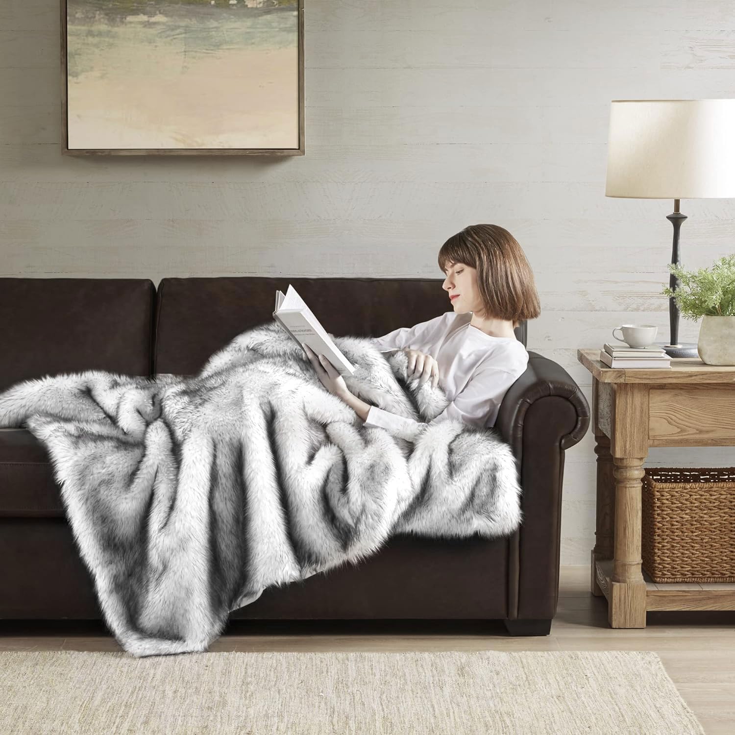 Hyde Lane Long Pile Faux Fur Throw Blanket, Luxury Fluffy with Black Tipped Throws for Home Couch Sofa Decor, Fuzzy Plush Blankets for Women, Direwolf (50x60) - Image 8