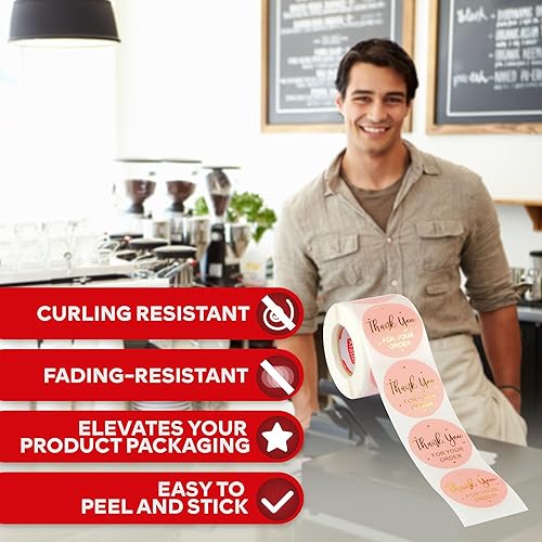 Miniatura 9 de XFasten Rollo de calcomanías de agradecimiento Kraft para pequeñas empresas, 500 etiquetas redondas de agradecimiento de 2 pulgadas, aptas para