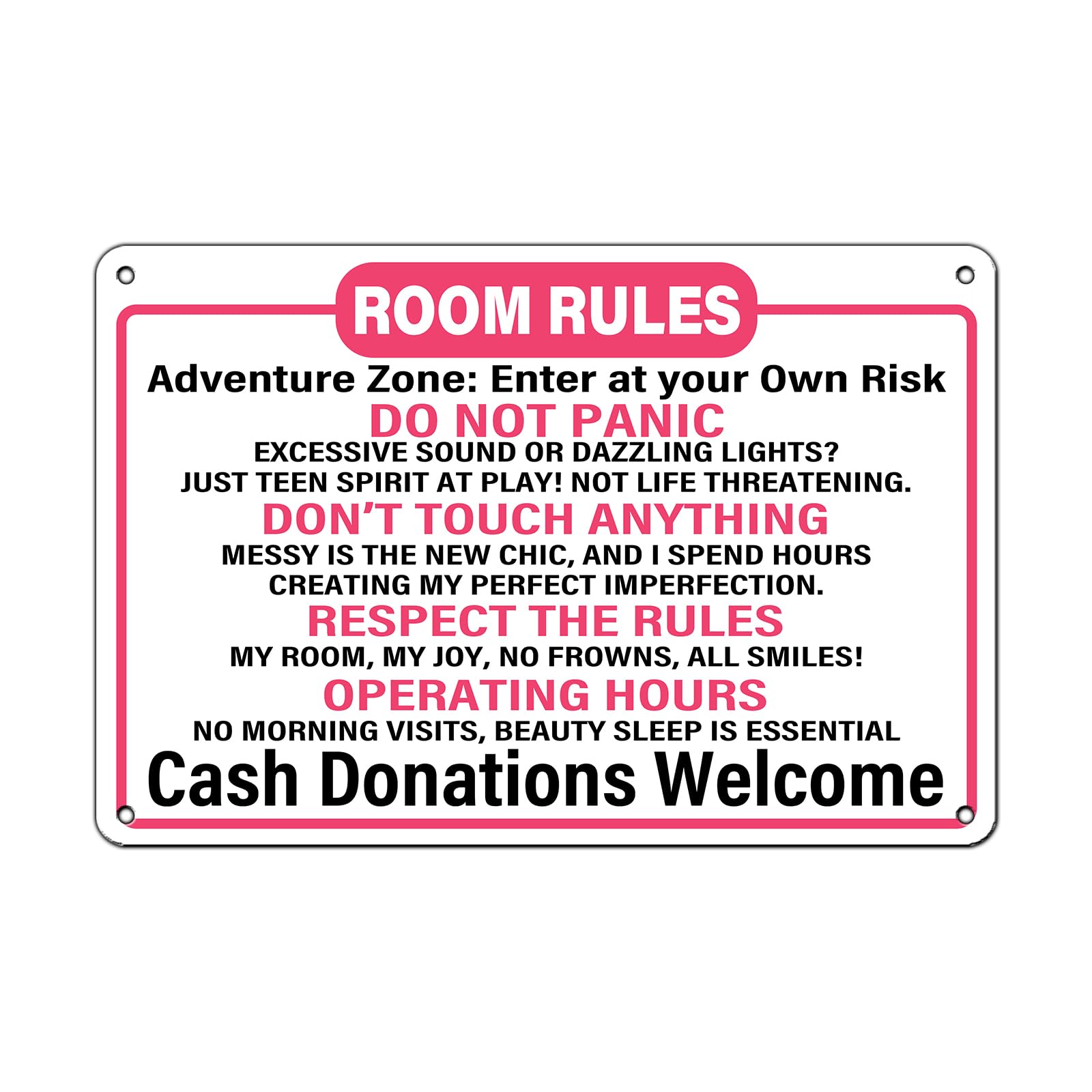 SMAZDFXX Room Rules Metal Tin Sign Girl Room Decor for Teen Girls Bedroom Pink Preppy Room Decorations Teenage Door Sign for Birthday and Holidays 5.5"x8"