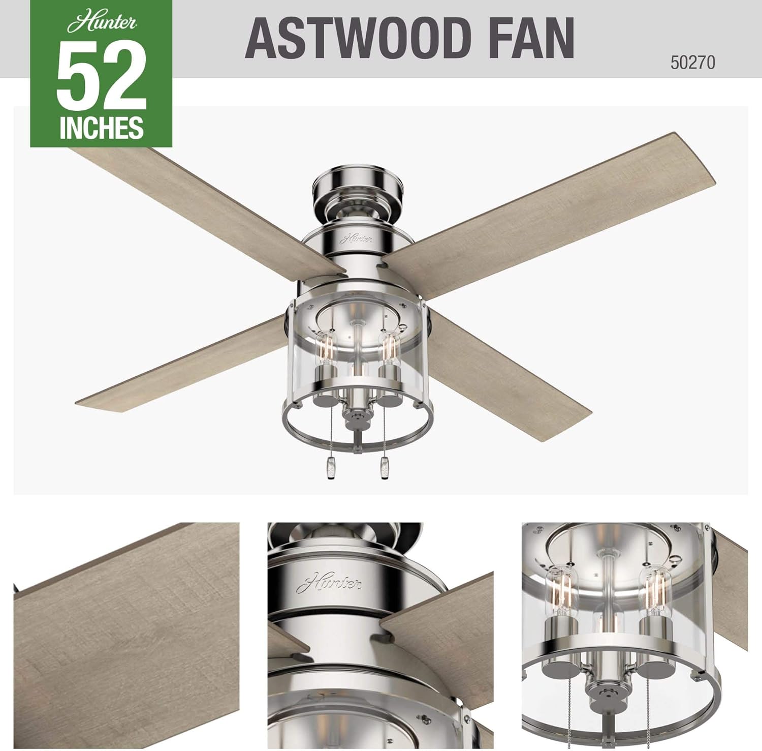 Buу 1 gеt 1 Hunter Fan Company 50270 Astwood Indoor Ceiling Fan with LED Light and Pull Chain Control, 52, Polished Nickel Finish Tор Brаndѕ Hunter Fan Company 50270 Astwood Indoor Ceiling Fan with LED Light and Pull Chain Control, 52, Polished Nickel Finish