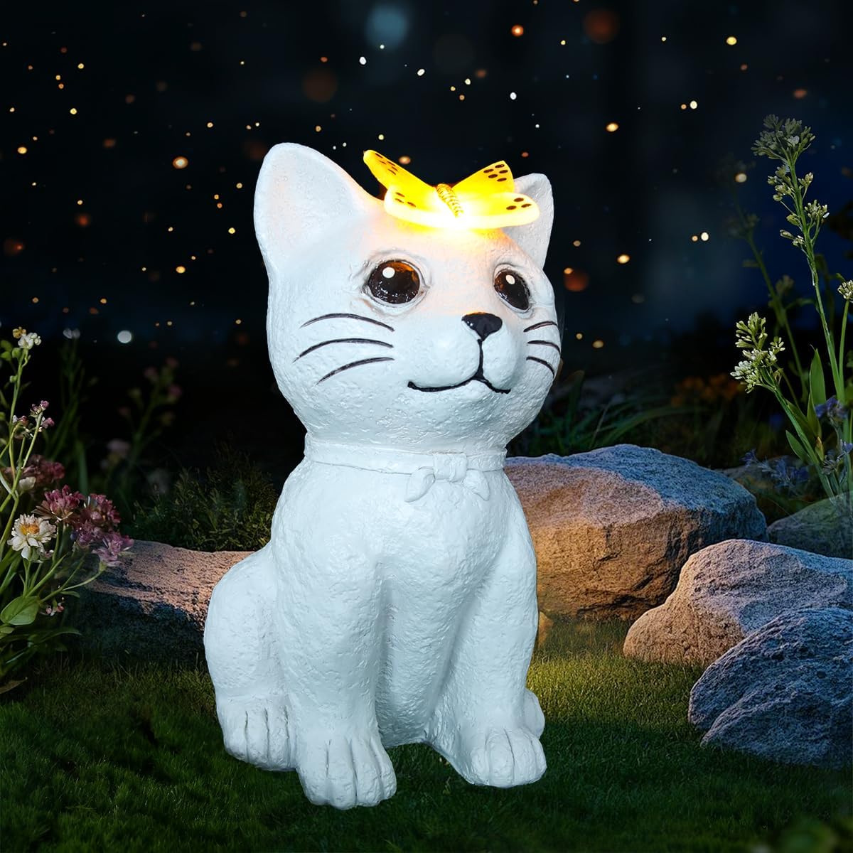 Cat Outdoor Statues Garden Decor Ornaments with Butterfly for Yard Art Lawn Home Decor for Patio, Balcony, Holiday Gifts for Mom Women Grandma