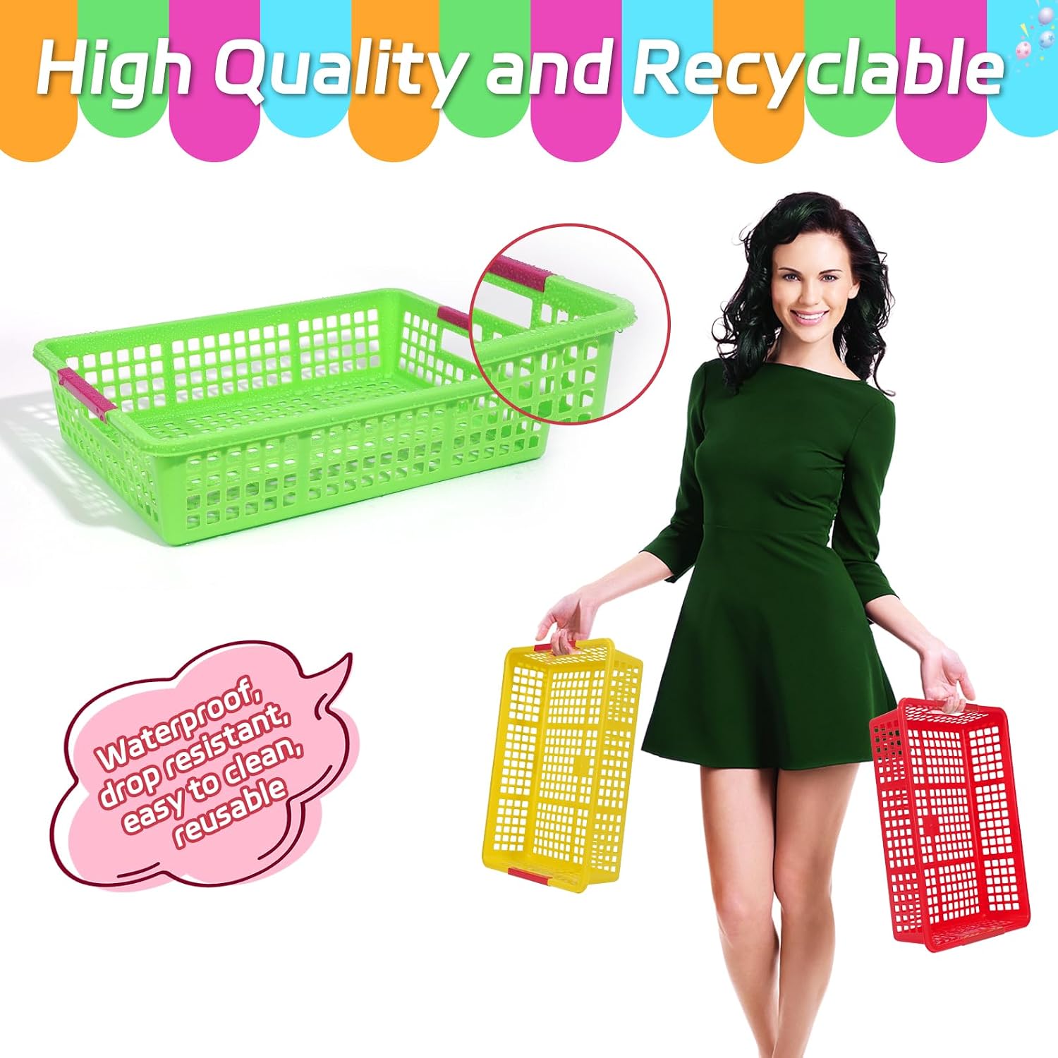 ZZYFGH 6 Pack Plastic Classroom Paper Organizers, Turn in Trays Classroom,Paper Trays for Classroom, Book Baskets for Library, Drawers, Office, Home(12.6 * 9.8 * 3.1in)