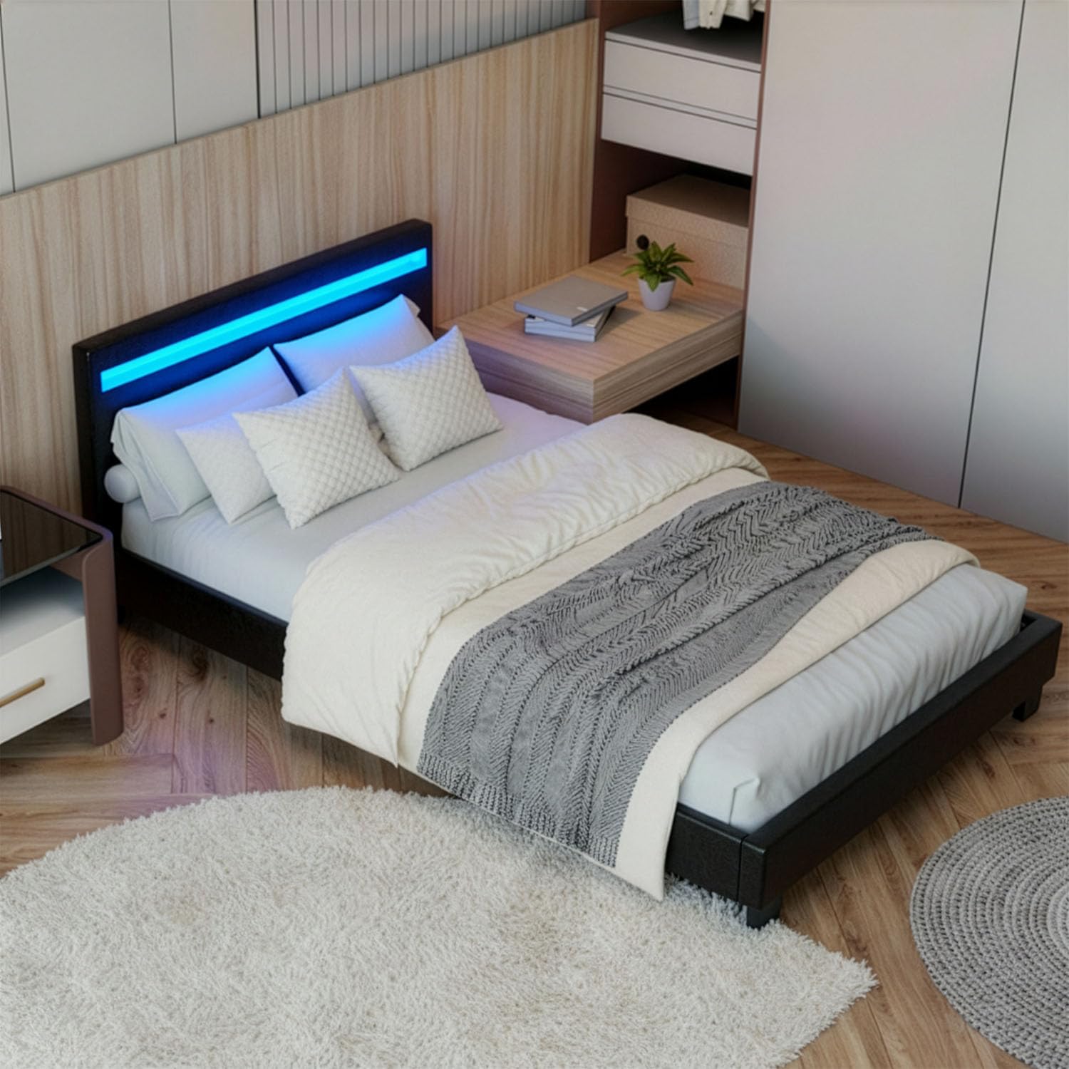 Artlife Polsterbett Verona 90 x 200 cm schwarz – Bettgestell inkl. LED-Beleuchtung, Lattenrost & Kopfteil – Bett mit Holzgestell & Kunstleder-Bezug