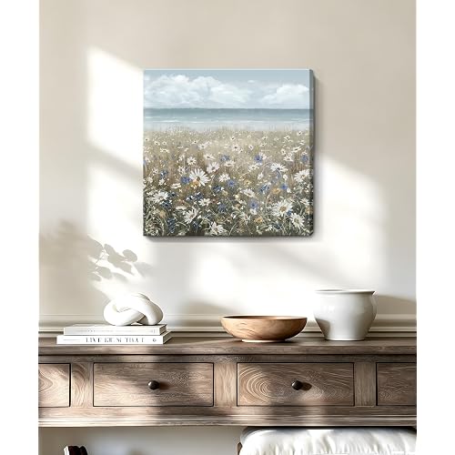 amatop Canvas Wall Art 13x13 Beach Floral Coastal Boho Daisy Wildflowers