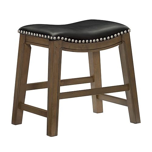 Alviso Solid Wood Stools, 20-Inch Dining Height Upholstered Padded Saddle